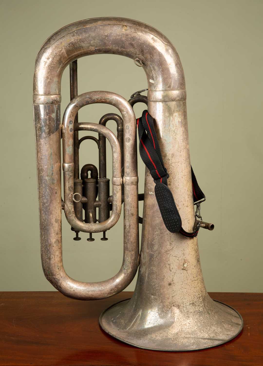 A silver plated Superior Class Hawkes & Son tuba, lacking mouthpiece, with wear to the silver - Image 2 of 3