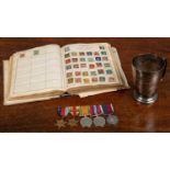 A collection of five World War II Medals together with a silver plated jug inscribed 'Rangoon