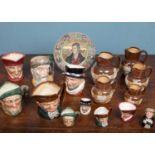 An assortment of Royal Doulton ceramics, comprising of four harvest jugs, pottery head jugs and a