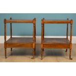 A pair of Georgian style bedside tables, yew wood, with crossbanding detail, veneered inlay and a