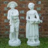 A pair of white painted plaster and terracotta sculptures