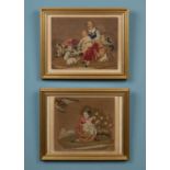A pair of needlework pictures