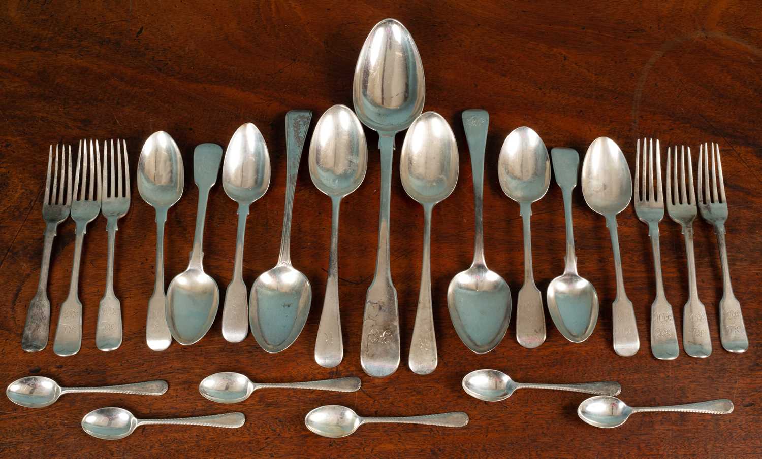 A quantity of Georgian and later silver fiddle pattern cutlery; - Image 2 of 3