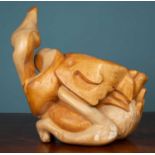 21st century English school carved wooden sculpture of two swans