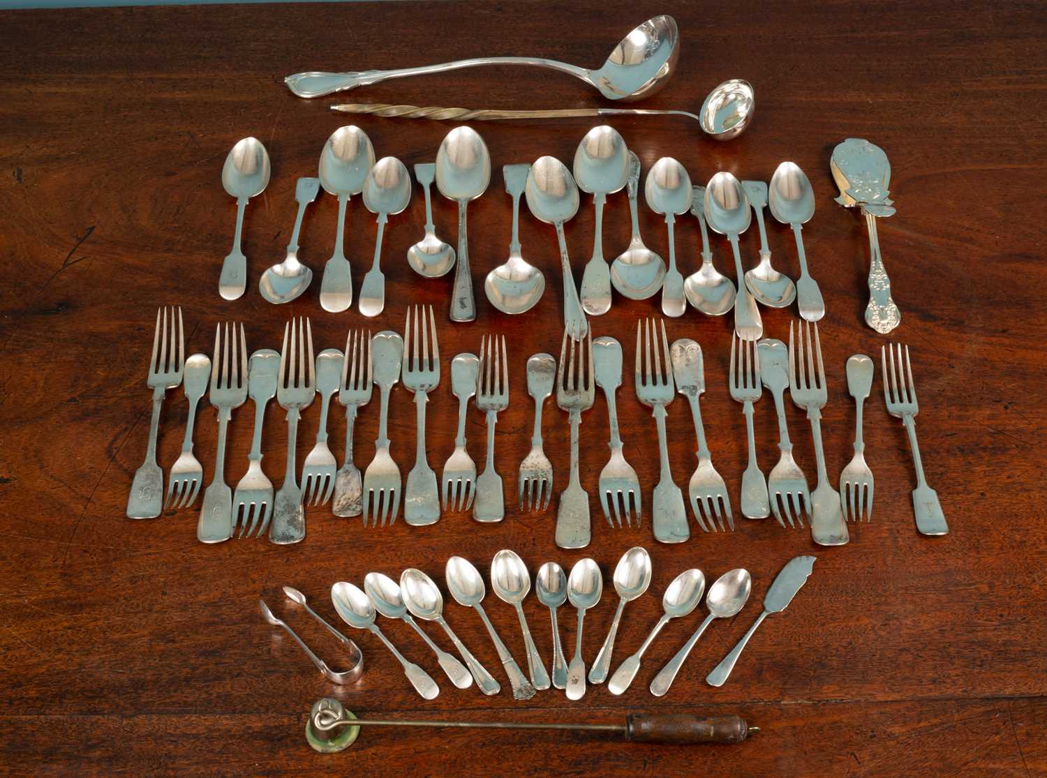 A quantity of Georgian and later silver fiddle pattern cutlery; - Image 3 of 3