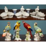 A quantity of ceramics to include a pair of Italian pottery parrots