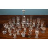 A collection of 19th century and later glassware and decanters