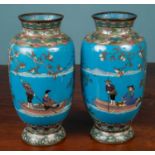 A pair of Japanese blue ground cloisonné vases