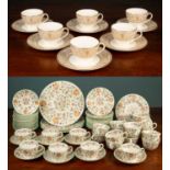 A Minton Haddon Hall china tea service set; together with six Royal Doulton tea plates and teacups
