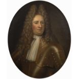 After Godfrey Kneller (1646-1723) Oval portrait of a nobleman wearing armour and a lace neckerchief,