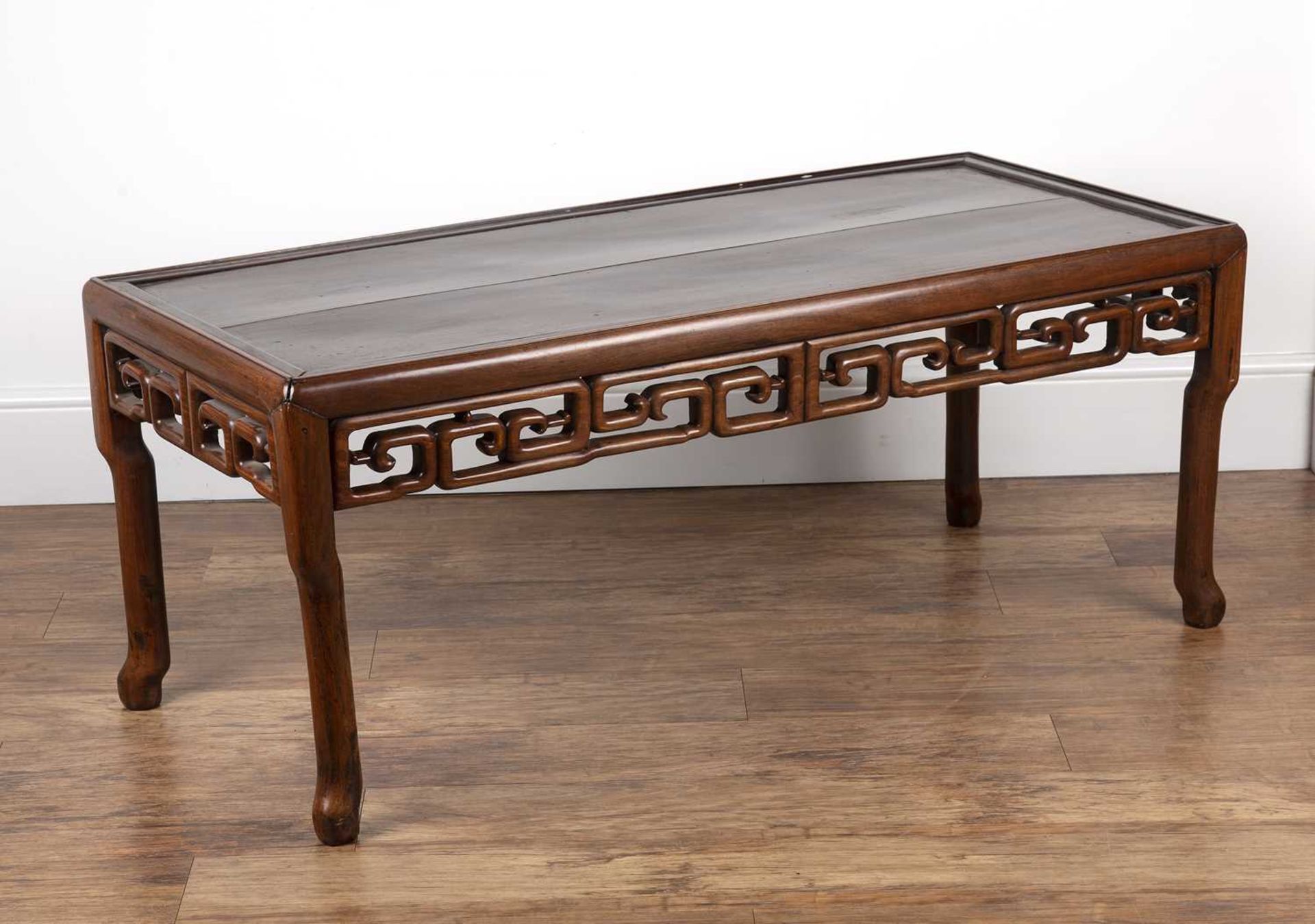 Chinese Hardwood low table 19th Century, with scroll frieze and shaped supports, 127cm long, 56cm - Image 2 of 5