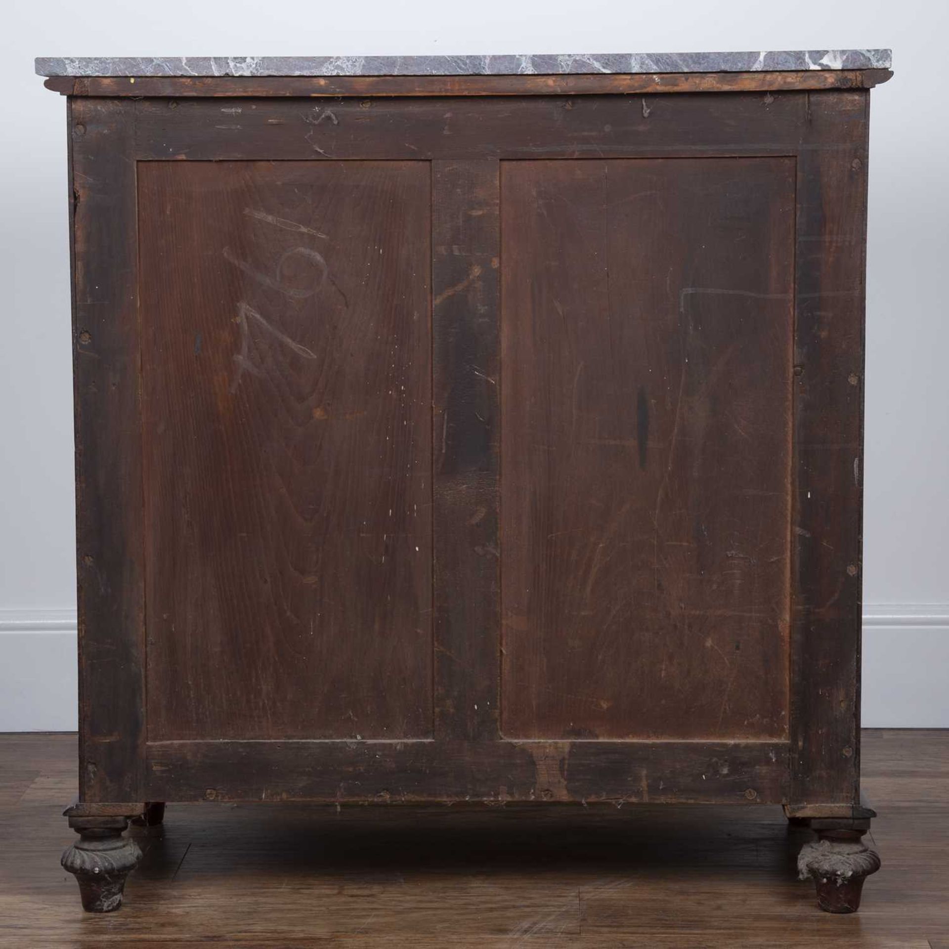 Mahogany and marble top side cabinet 19th Century, with enclosed brass grille doors and carved - Image 5 of 6