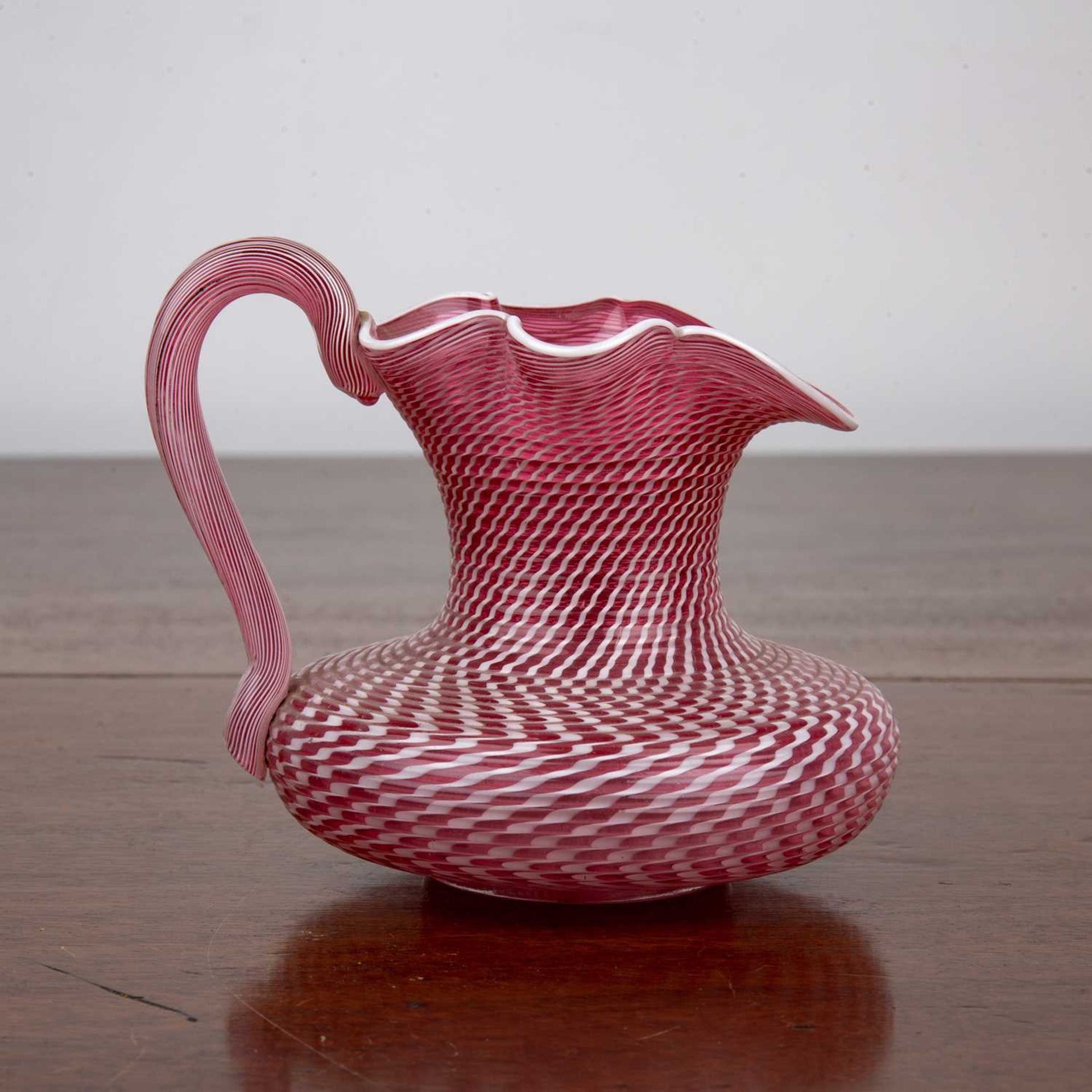 Clichy filigrana latticinio glass jug circa 1840-1860, of pink ground, 7.5cm highOverall ok, with - Image 2 of 3