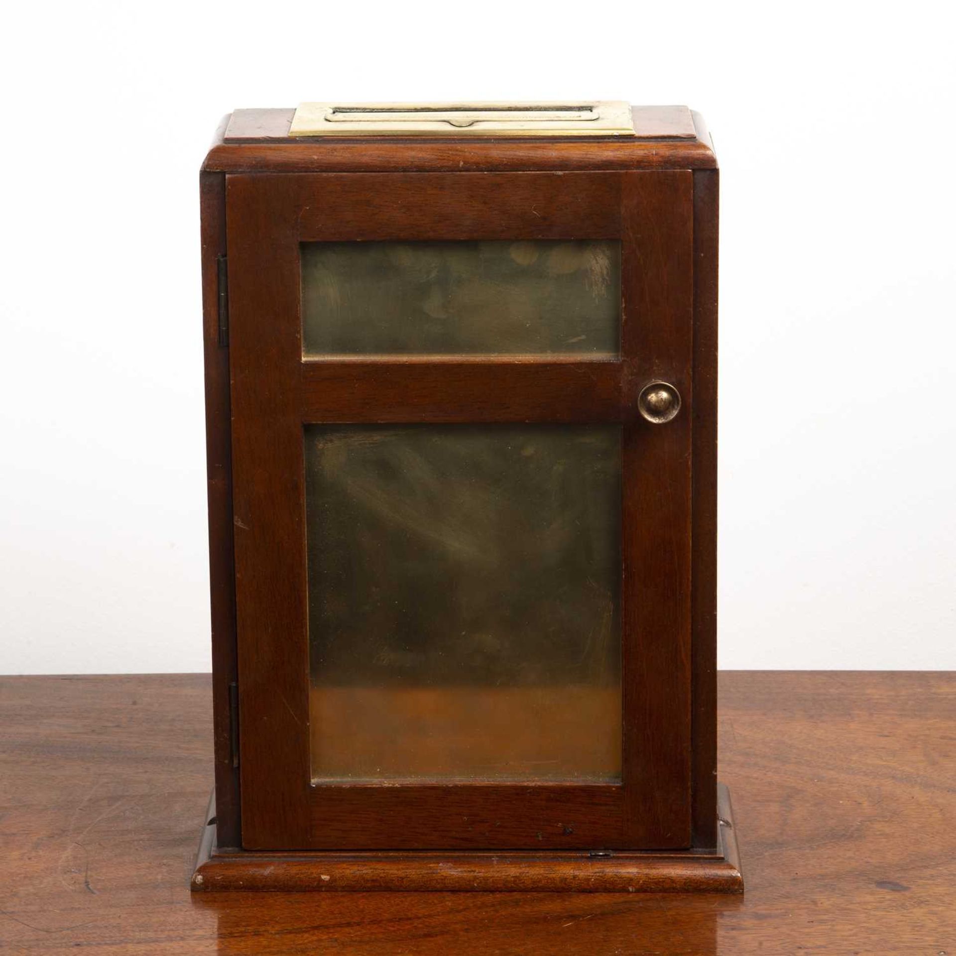 Mahogany and brass fronted ballot/vote box late 19th/early 20th Century, 25cm wide x 34cm high x - Image 3 of 5