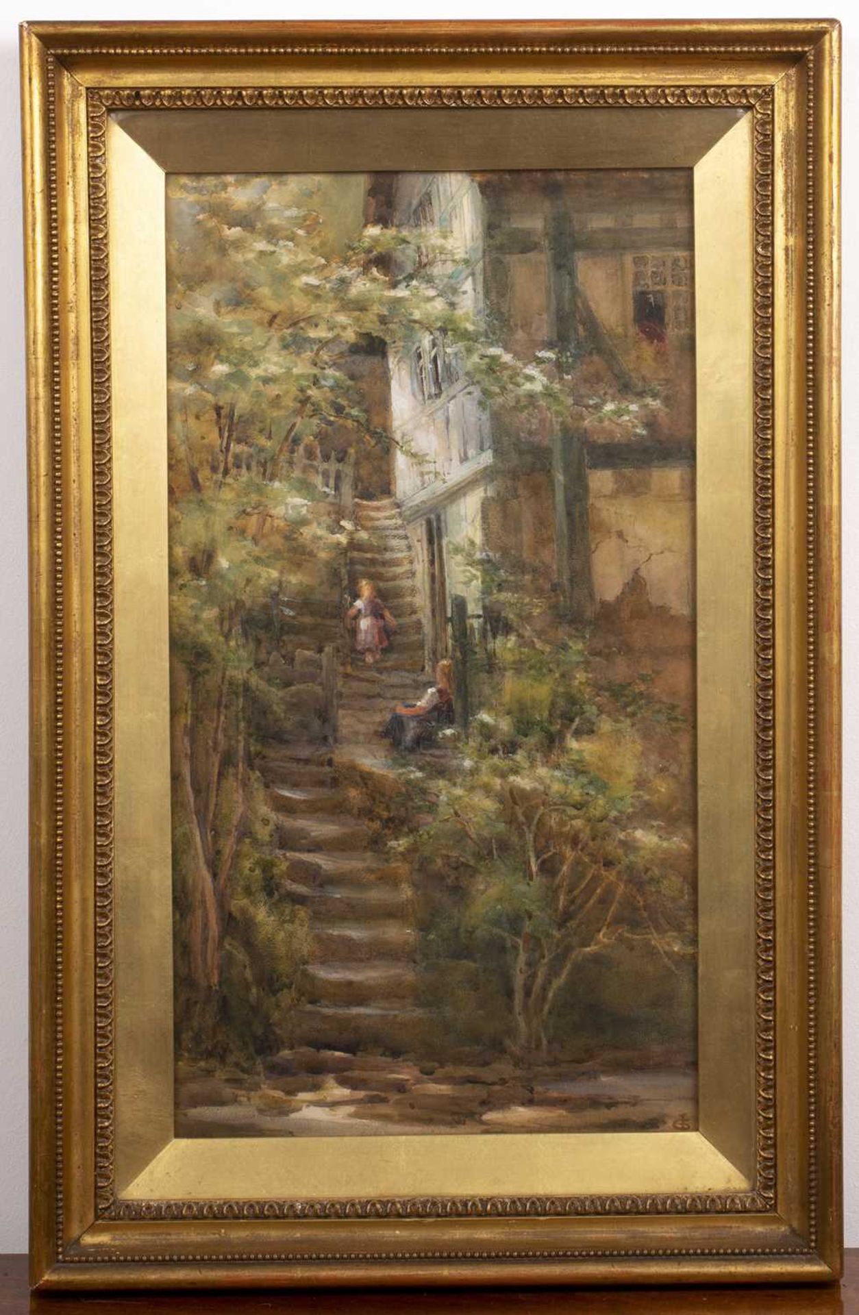 Early 20th Century Continental School 'Untitled figures on steps', watercolour, monogrammed lower - Bild 2 aus 3