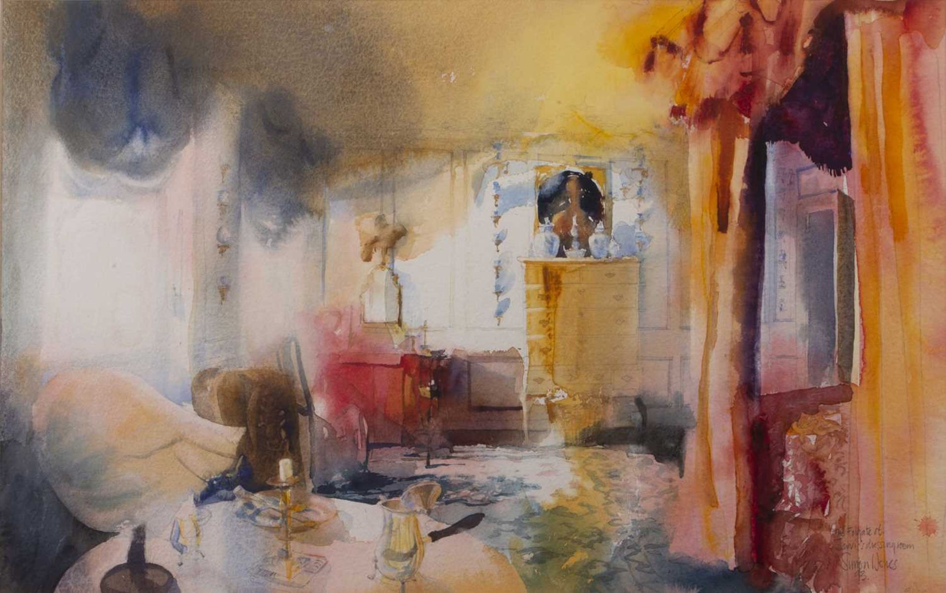 Simon Jones (Contemporary) '18 Folgate Street, Jarvis's dressing room', watercolour, signed and