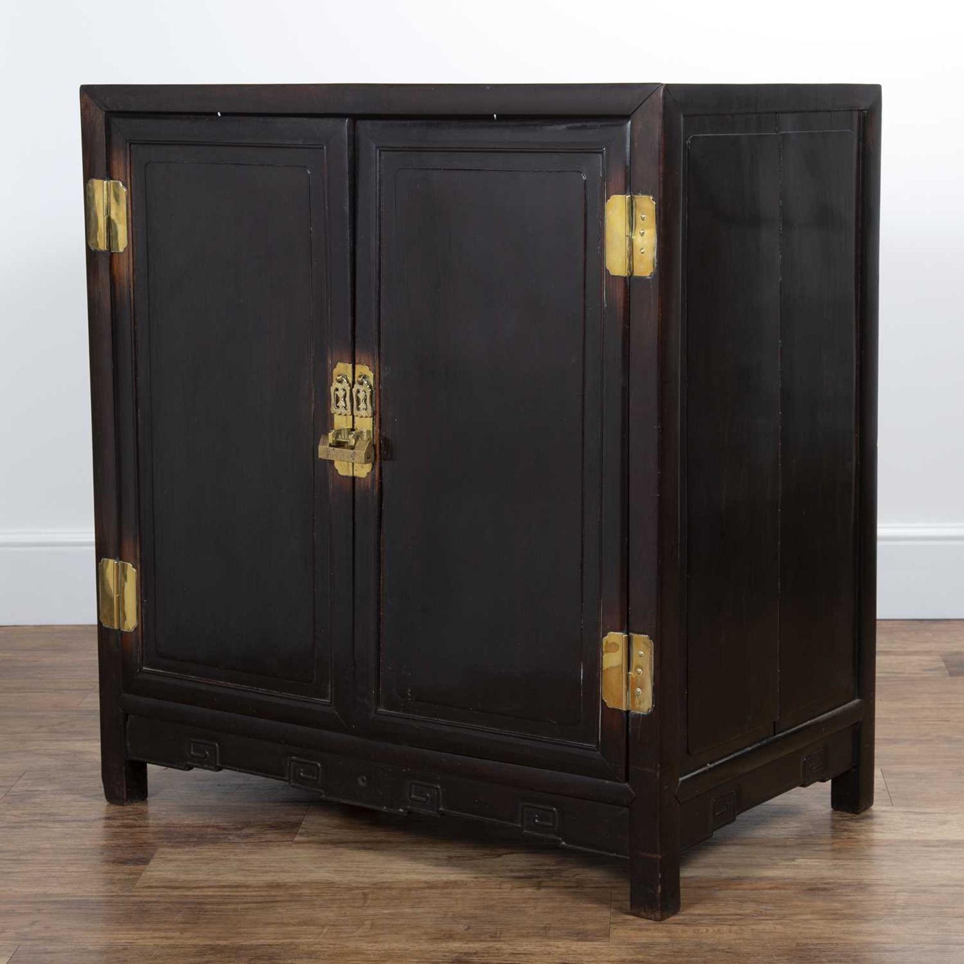 Zitan wood cabinet Chinese, 19th Century, with plain panel doors and with brass locks, 90cm wide x - Image 3 of 7