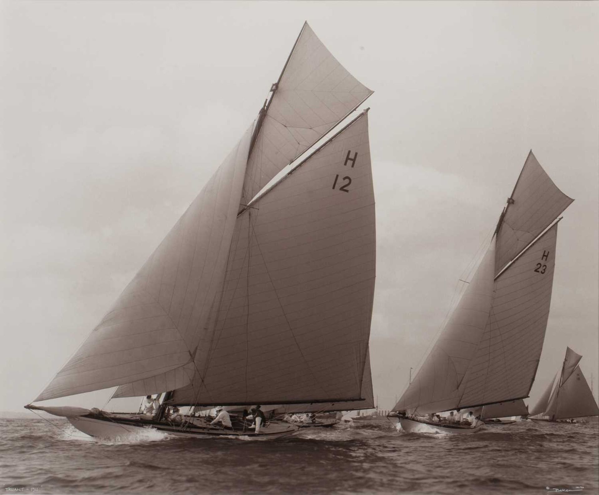 Pair of framed sailing photographs Valkyrie III - 1896 and Truant - 1911, marked Beken of Cowes, - Image 2 of 6