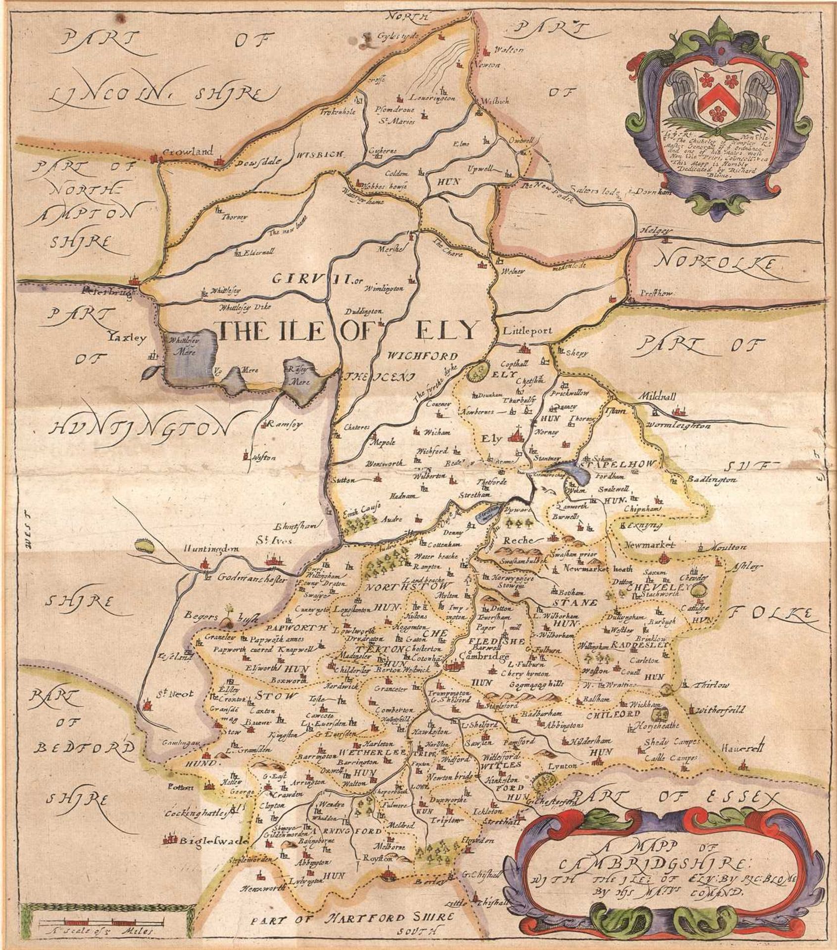 Coloured map of Cambridgeshire Speede (John) described with the devision (sic) of the Hundreds,