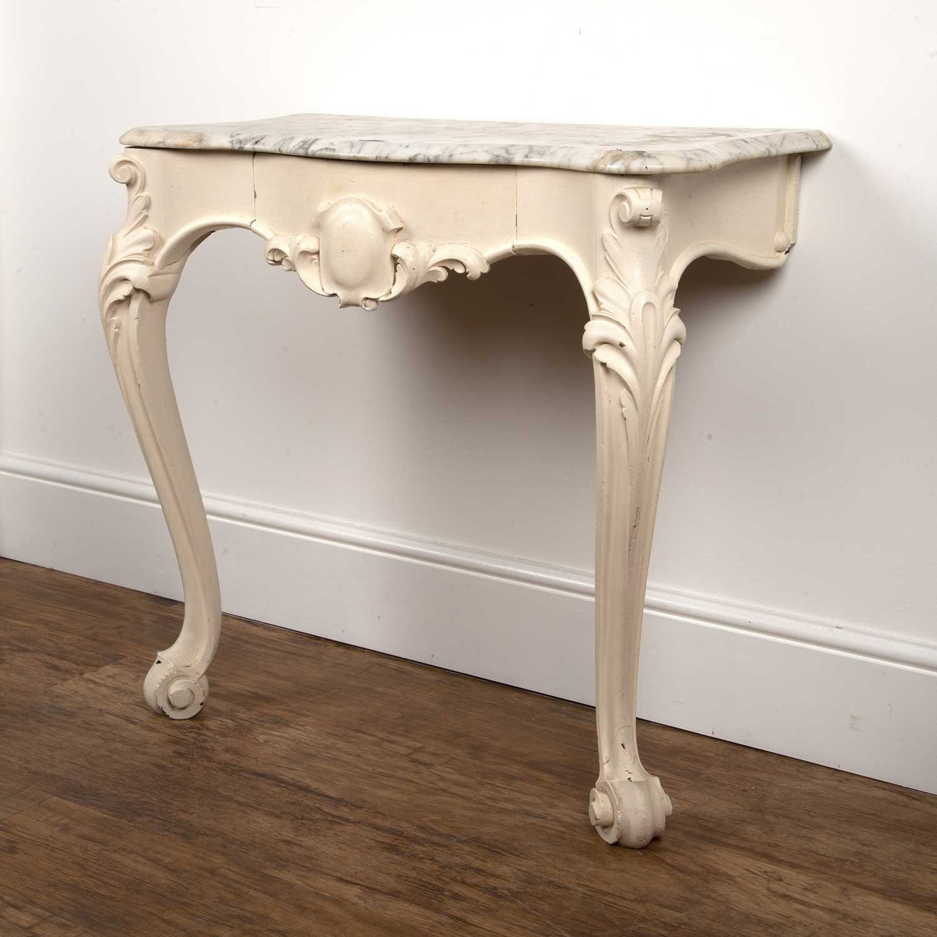 White painted and marble top console table with central fitted drawer on shaped supports, 74cm - Bild 2 aus 4