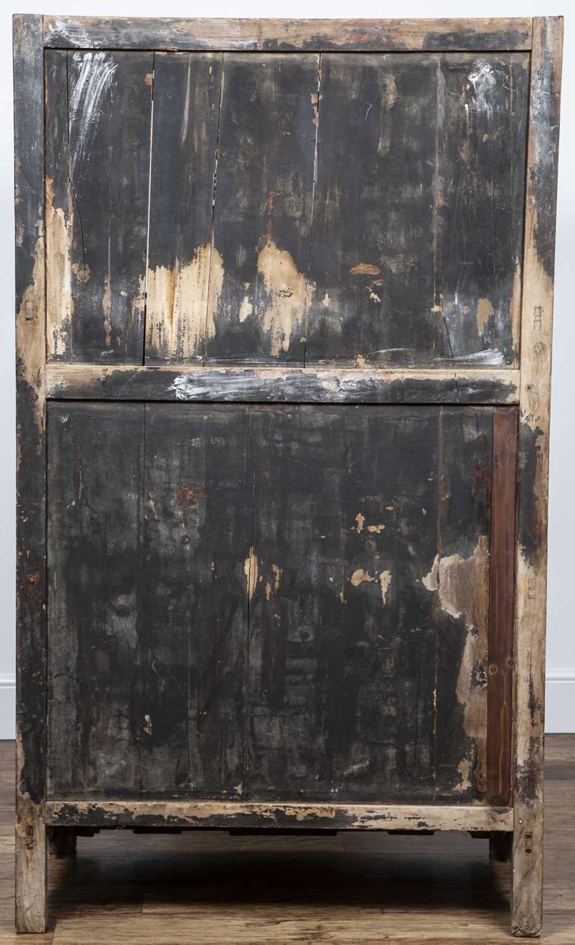 Stained wood cupboard Chinese, early 20th Century, with open top with carved surround and with - Image 7 of 7