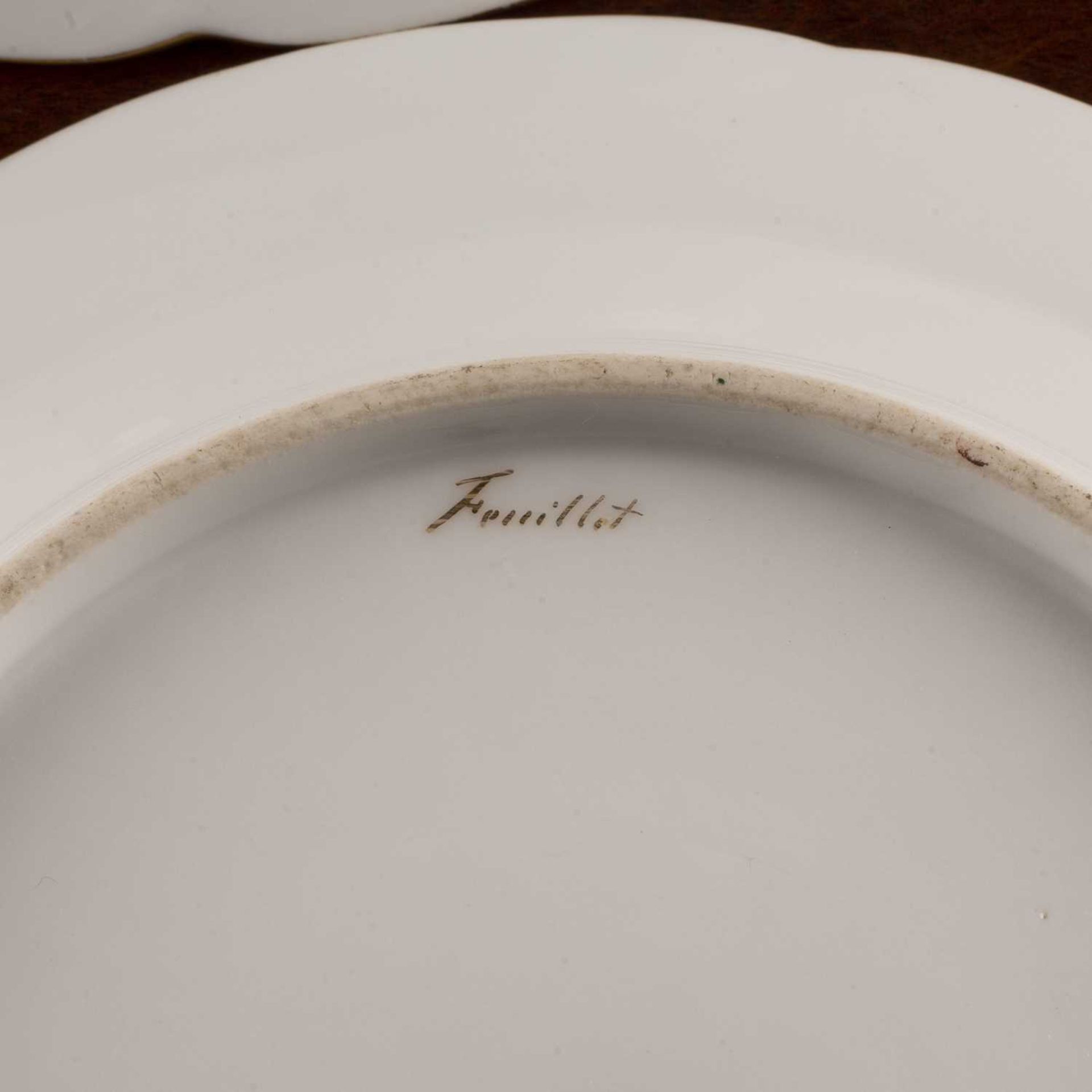 Four porcelain cabinet plates two early 19th Century and two later, white ground with green - Image 3 of 4