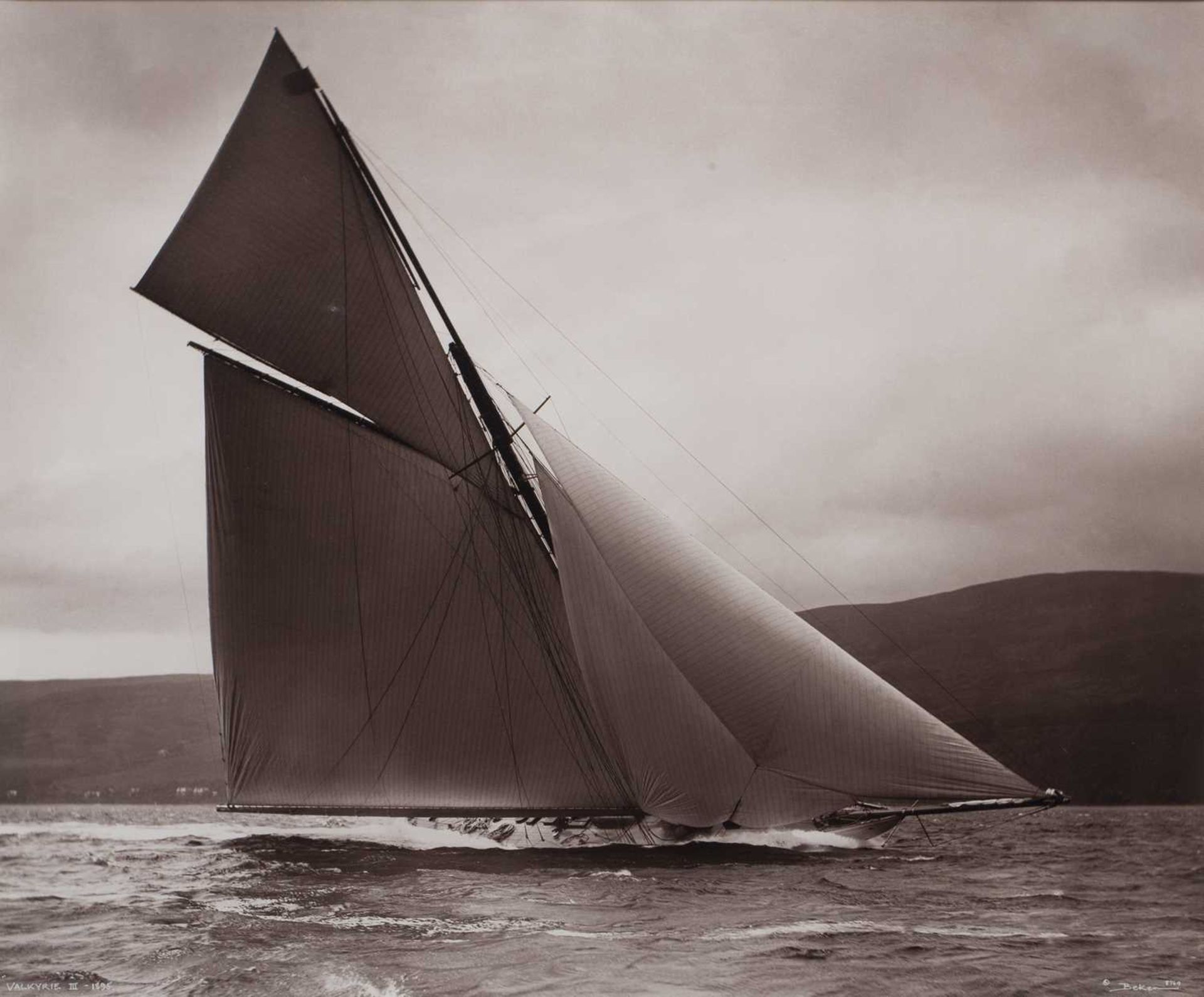 Pair of framed sailing photographs Valkyrie III - 1896 and Truant - 1911, marked Beken of Cowes,