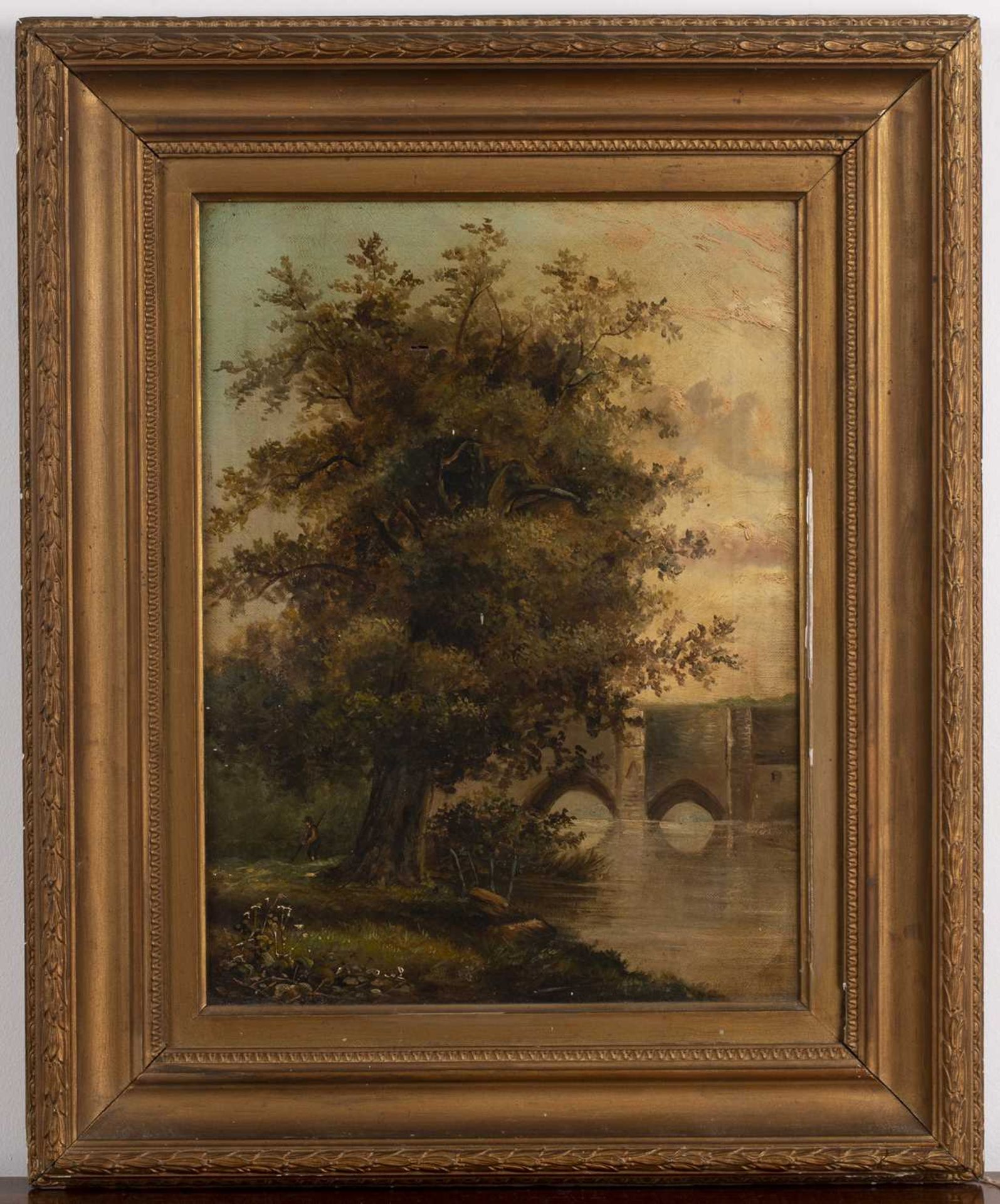 Late 19th/early 20th Century English School 'Study of a figure in a river landscape', oil on canvas, - Bild 2 aus 3