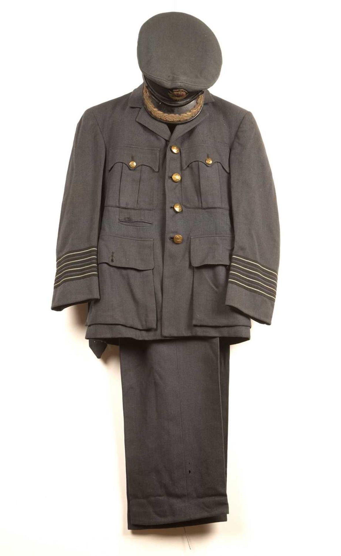 Military Interest Burberrys RAF military uniform, with matching hat and other caps, a gentleman's