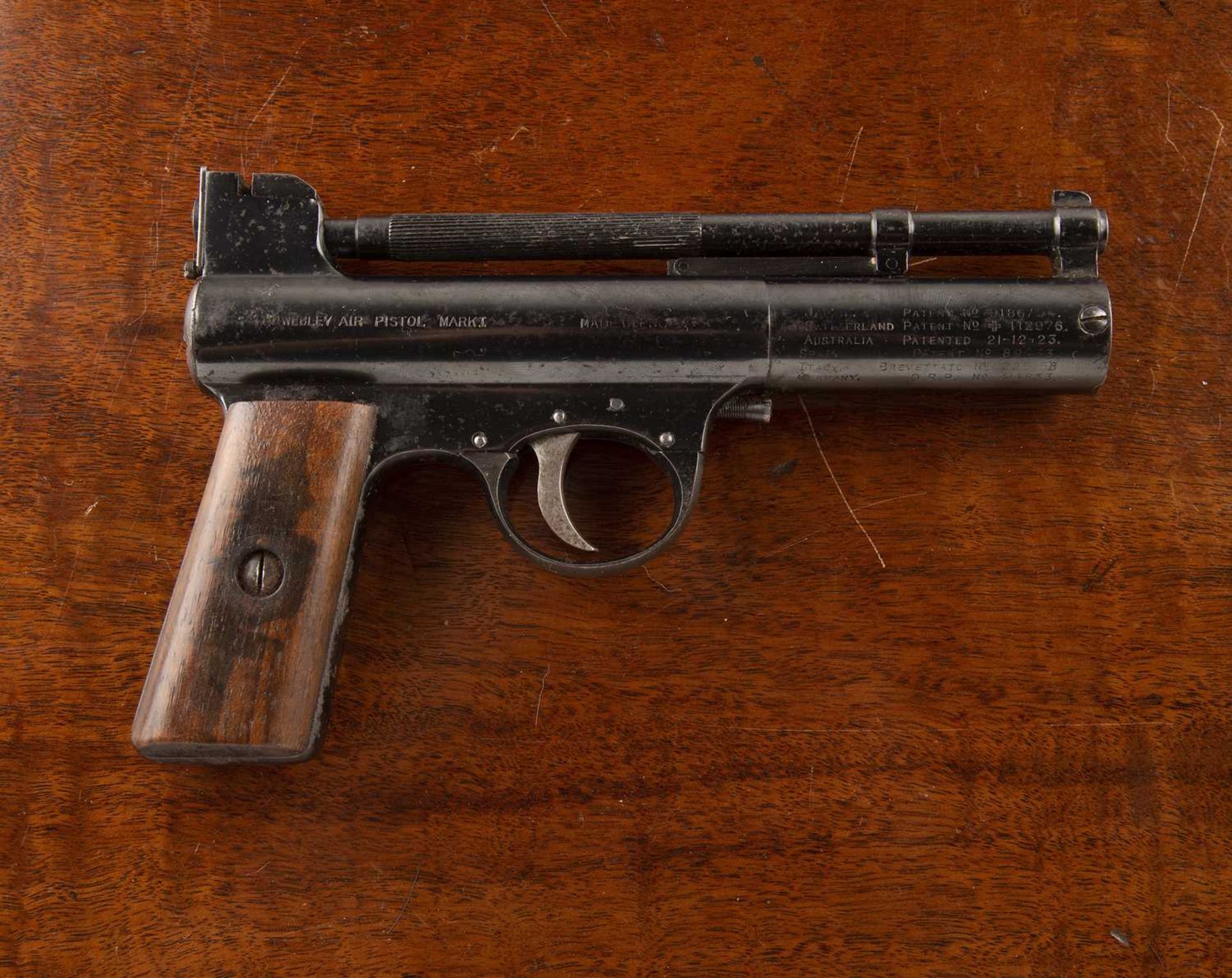 Webley and Scott air pistol circa 1920, Mark 1, serial number 27471, overall length, 21cmWear and - Image 2 of 3