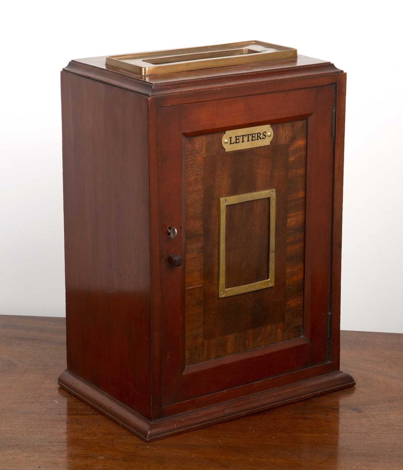 Large mahogany Country House style post box 20th Century, with brass plaque reading 'letters' and