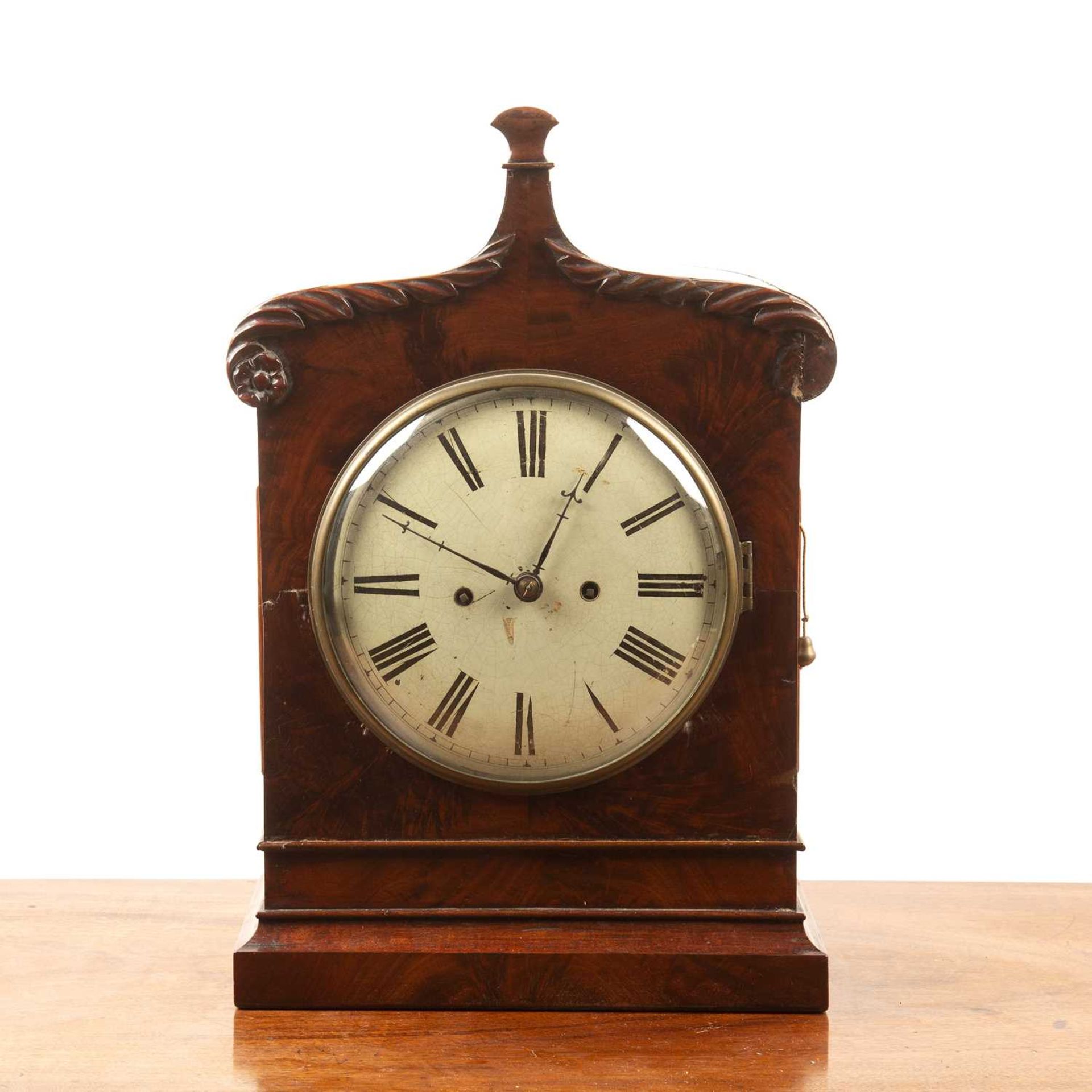 Mahogany cased bracket clock and later bracket Victorian, the painted dial with Roman numerals, with