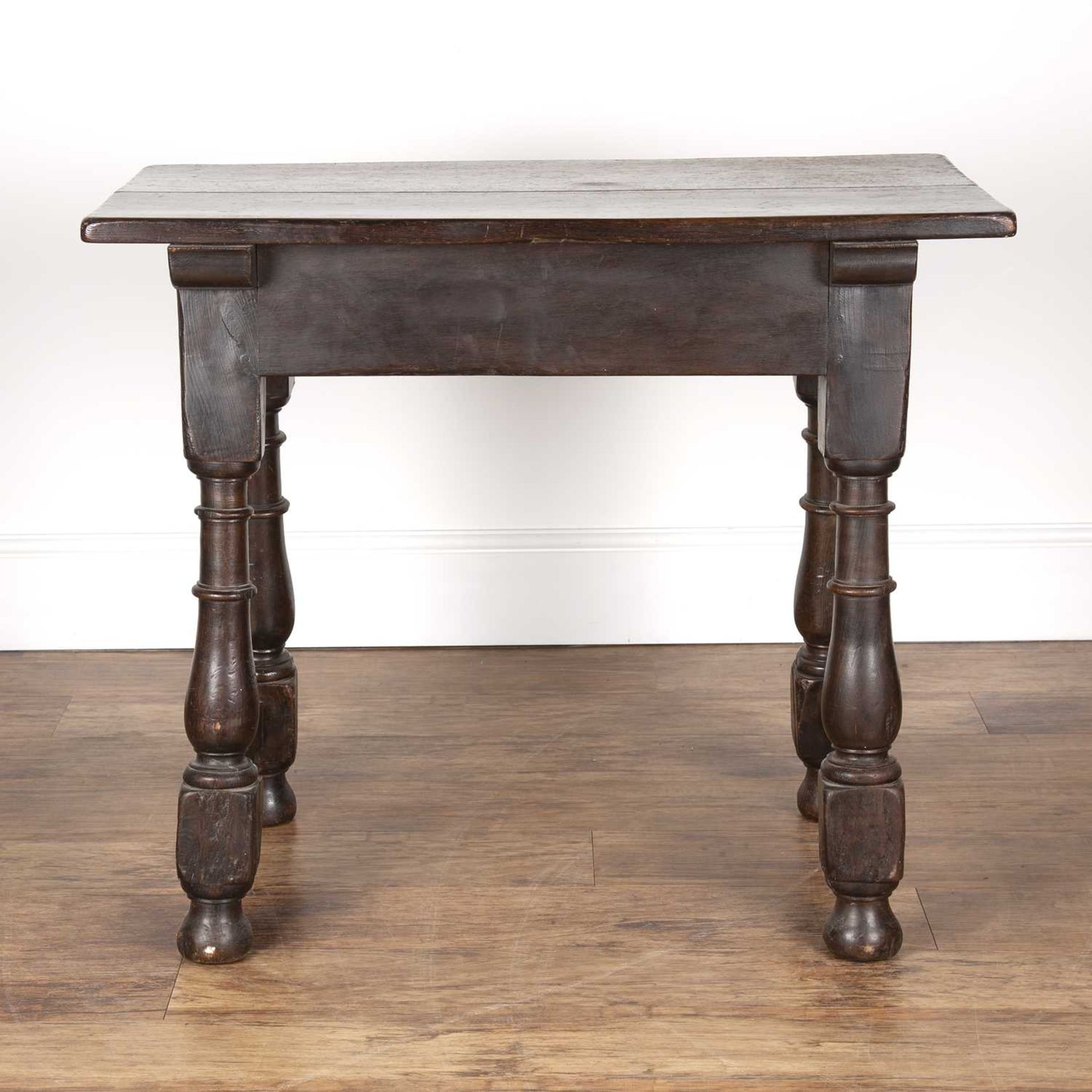 Oak side table 18th Century and later, fitted two carved drawers on turned supports and - Bild 2 aus 5