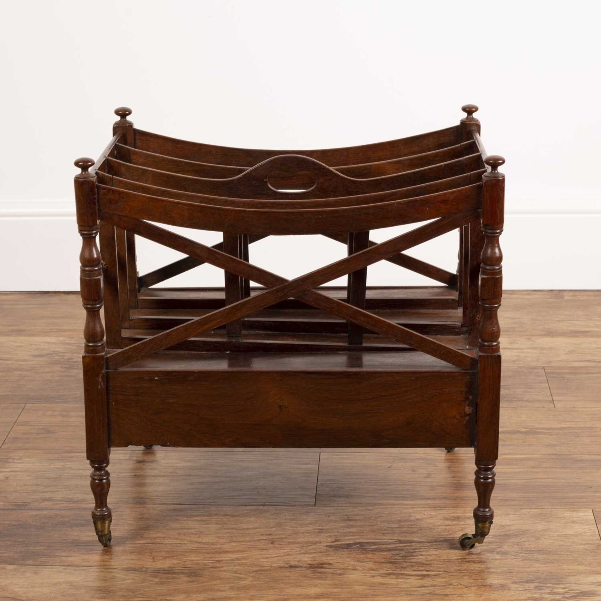 Pale rosewood music Canterbury 19th Century, fitted drawer on brass castors, 49cm wide, 35cm deep, - Image 4 of 4