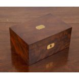 Victorian work box walnut, with brass plaque and brass escutcheon, tray to the interior, 23cm wide x