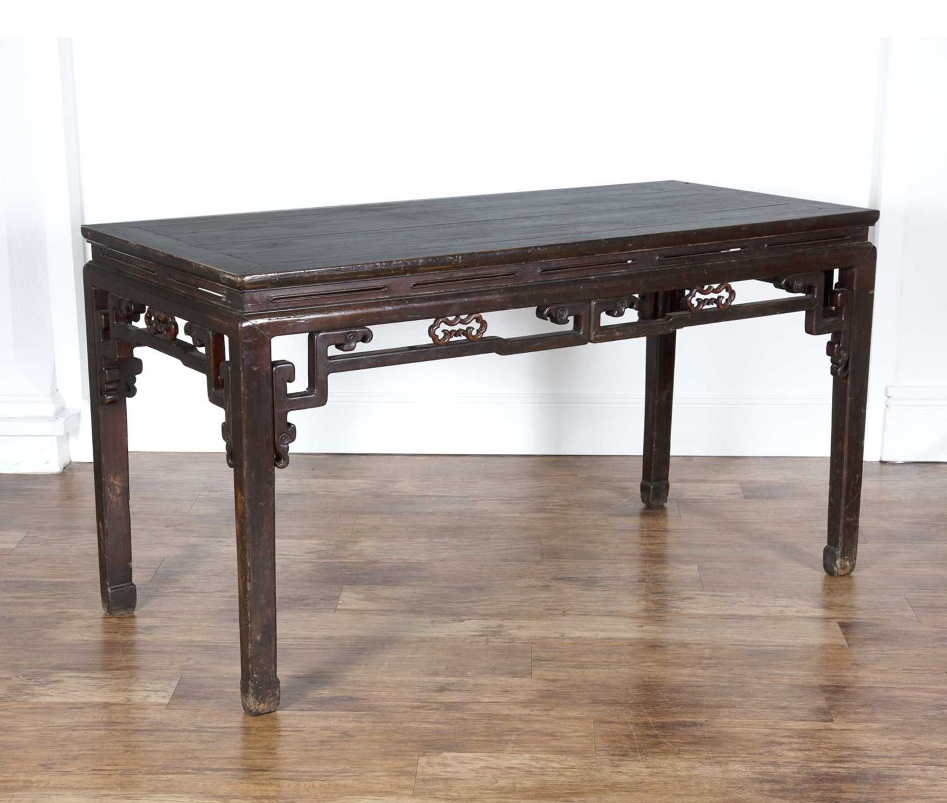 Stained hardwood altar table Chinese, early 20th Century carved in the Ming style with ruyi to the - Image 2 of 4