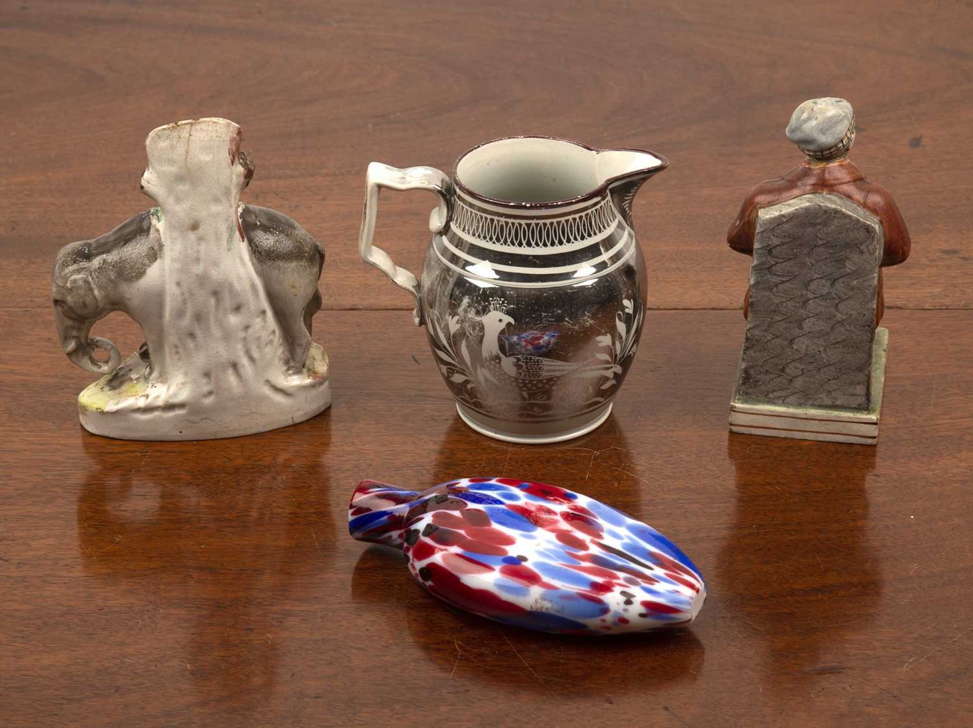 Group of pieces including a 19th Century silver resist pottery jug, 13cm high a Staffordshire - Image 2 of 3