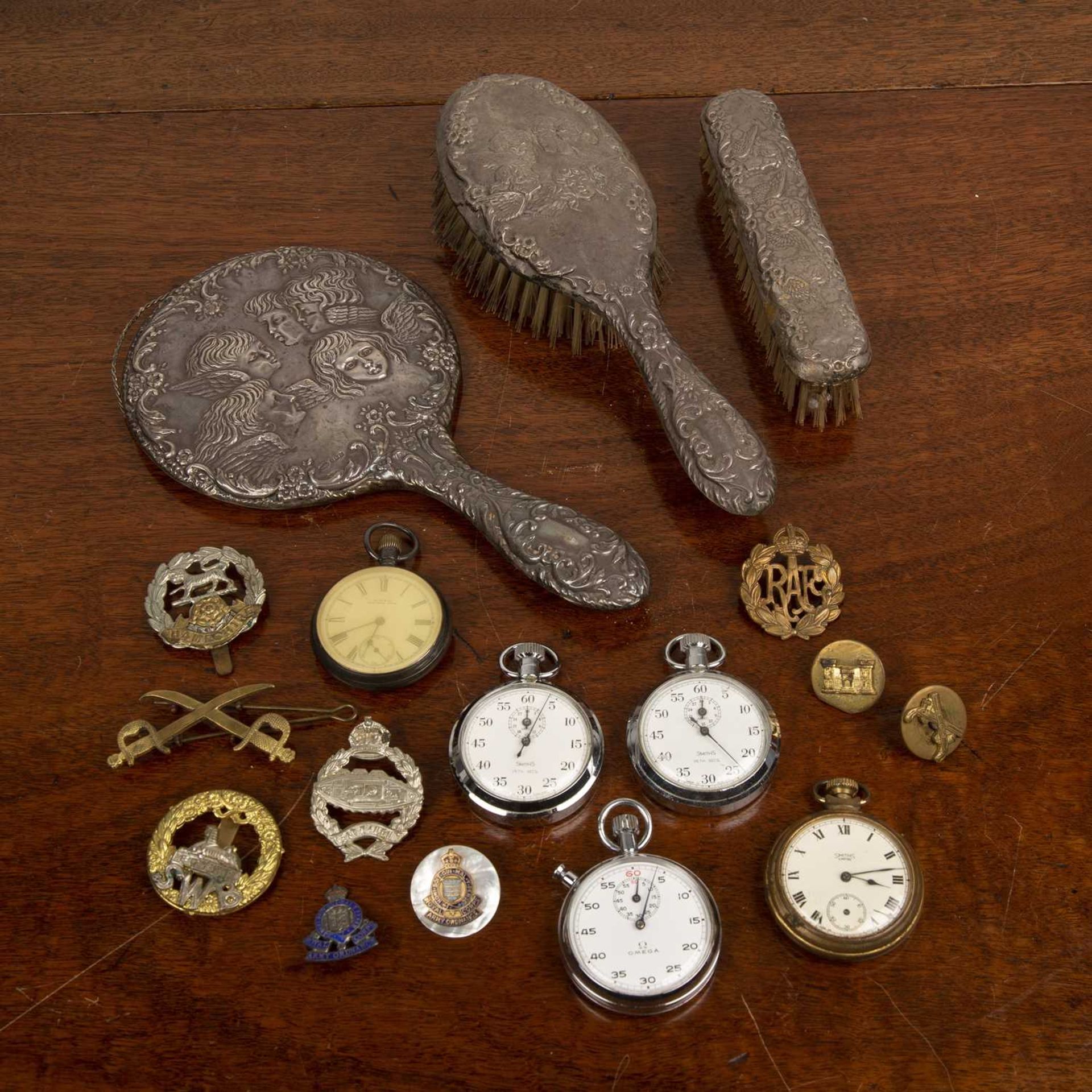 Collection of miscellaneous items comprising of: an Omega chromium cased stopwatch, three Smiths