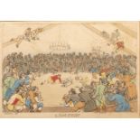 After Thomas Rowlandson (1757-1827) 'A dog fight', hand coloured print, 23cm x 33cm and another by