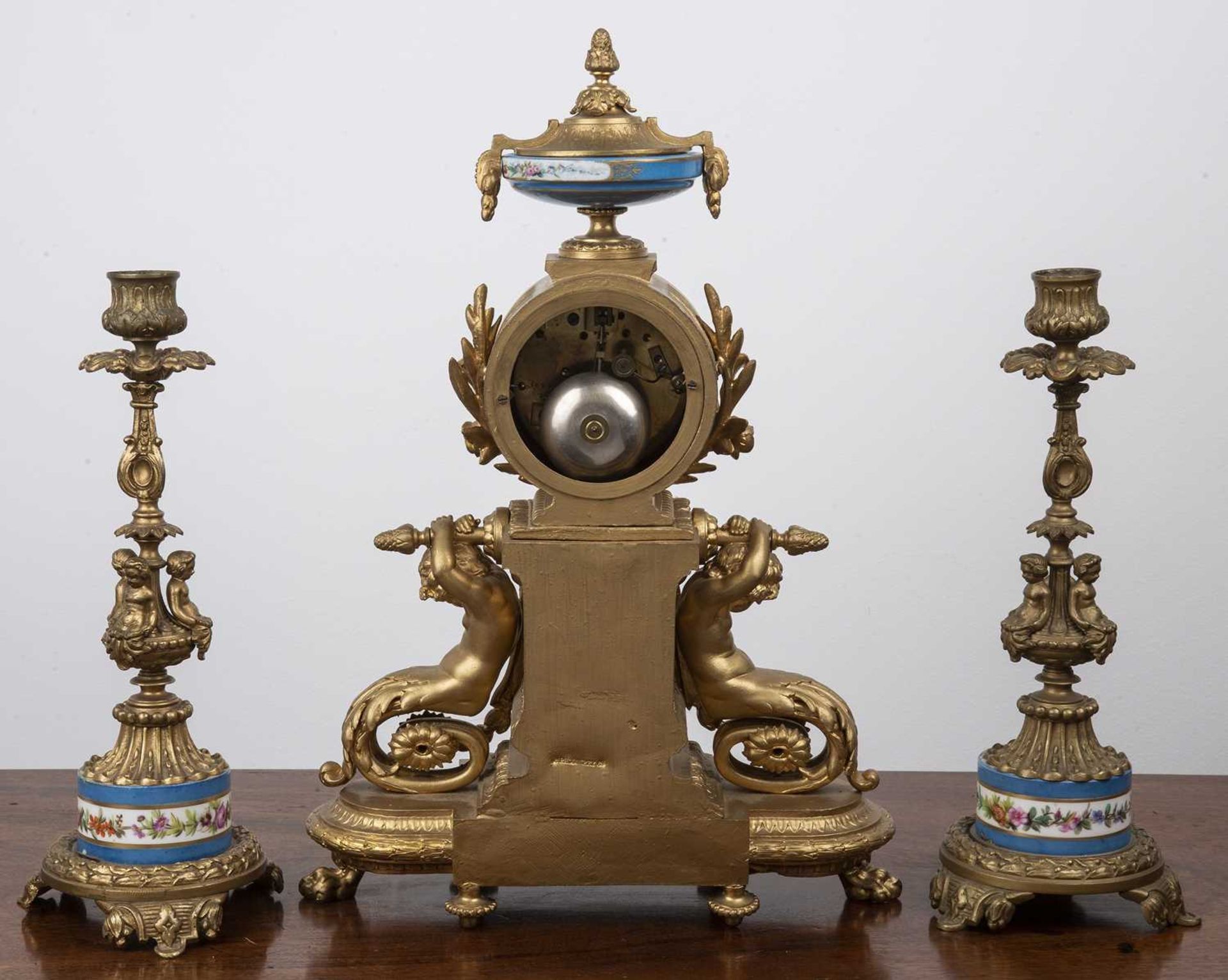 Phillipe H Mourey (P.H. Mourey) three piece clock garniture set French, 19th Century, gilt metal - Bild 3 aus 5