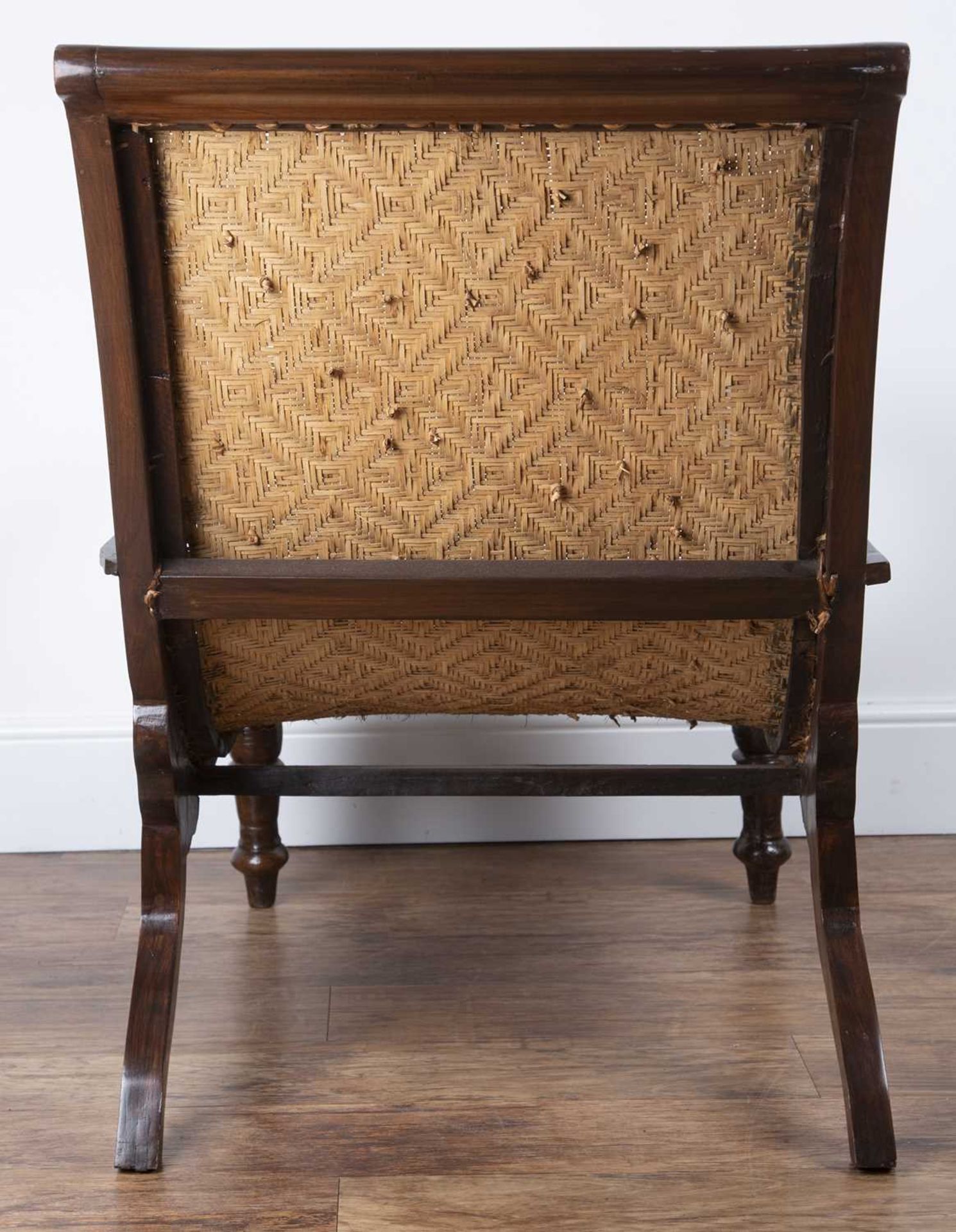 Plantation chair having a stained wood frame and woven rattan seat, 94cm high, 70cm wide overall x - Image 4 of 4