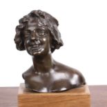 20th Century Italian School Bronze bust of a lady, on wooden block base with Napoli foundry mark