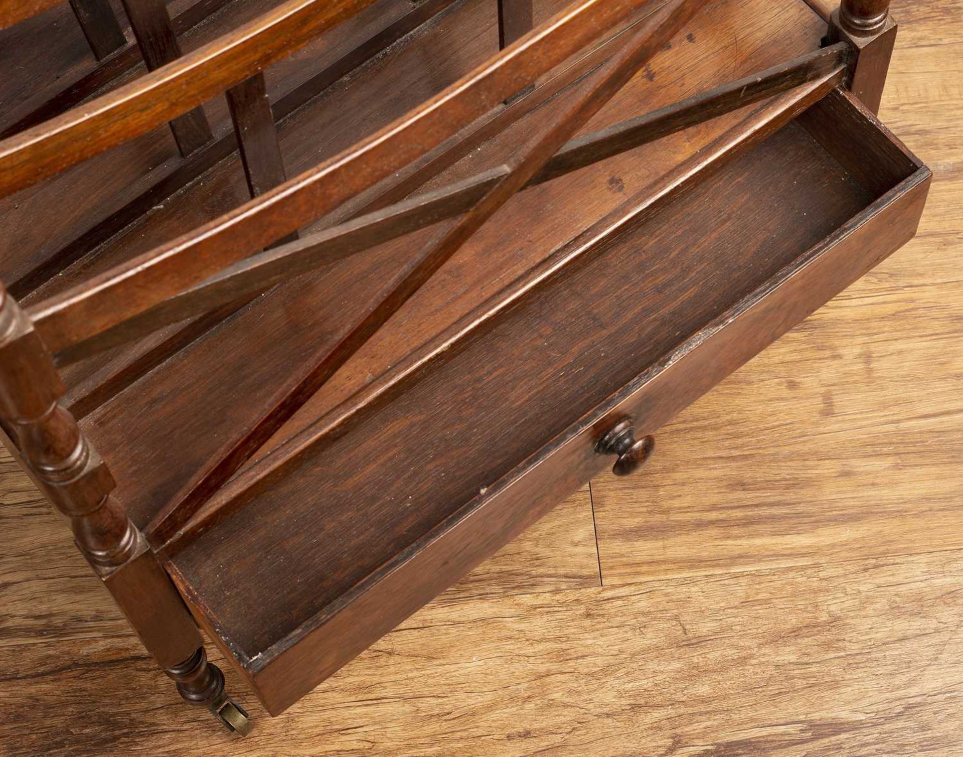 Pale rosewood music Canterbury 19th Century, fitted drawer on brass castors, 49cm wide, 35cm deep, - Bild 3 aus 4