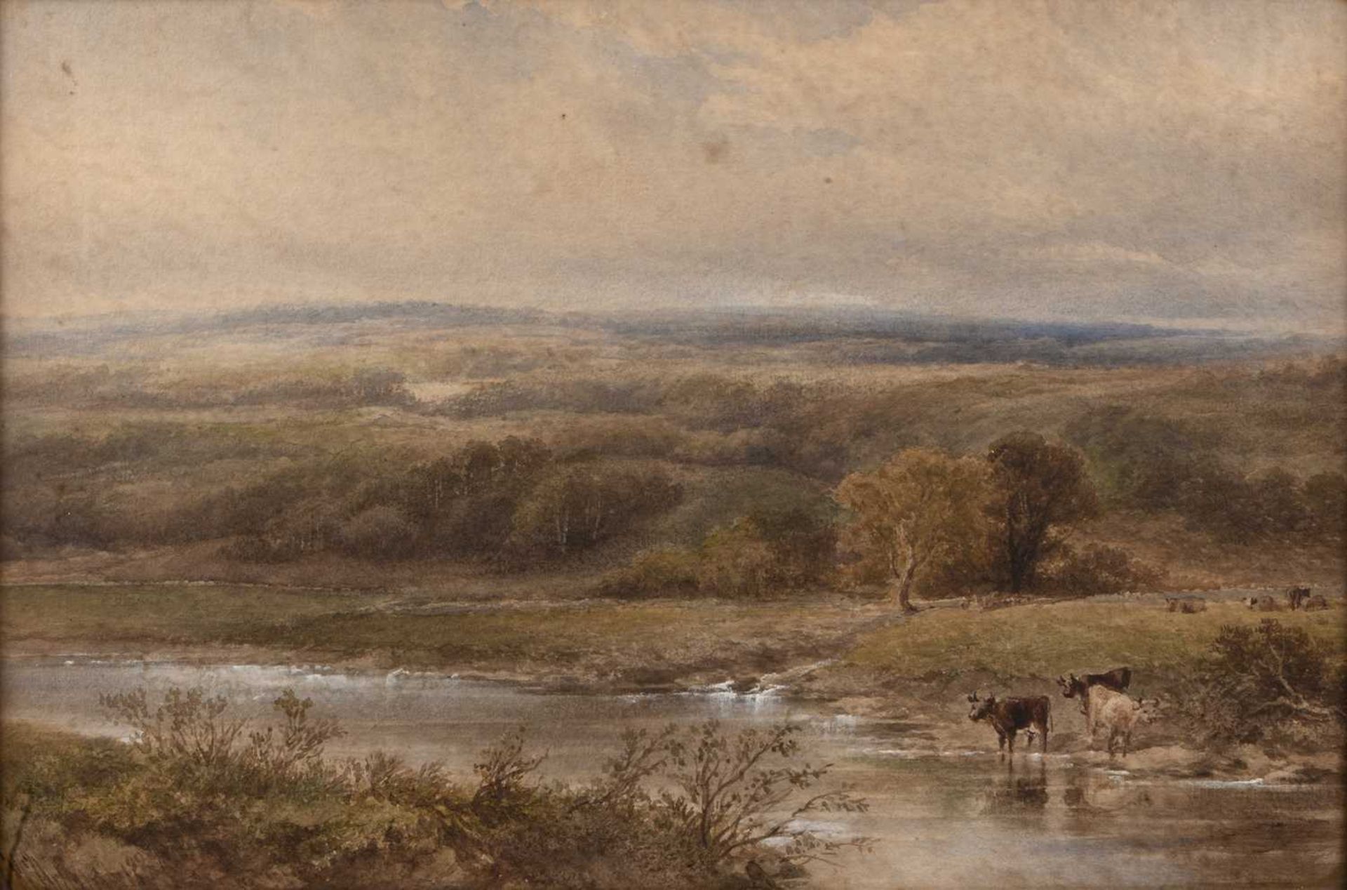 19th Century English School Pair of 'Untitled pastoral landscapes', watercolour, one signed lower - Bild 2 aus 6