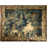 Aubusson tapestry late 17th Century, handwoven in wool and silk with a pastoral landscape, '