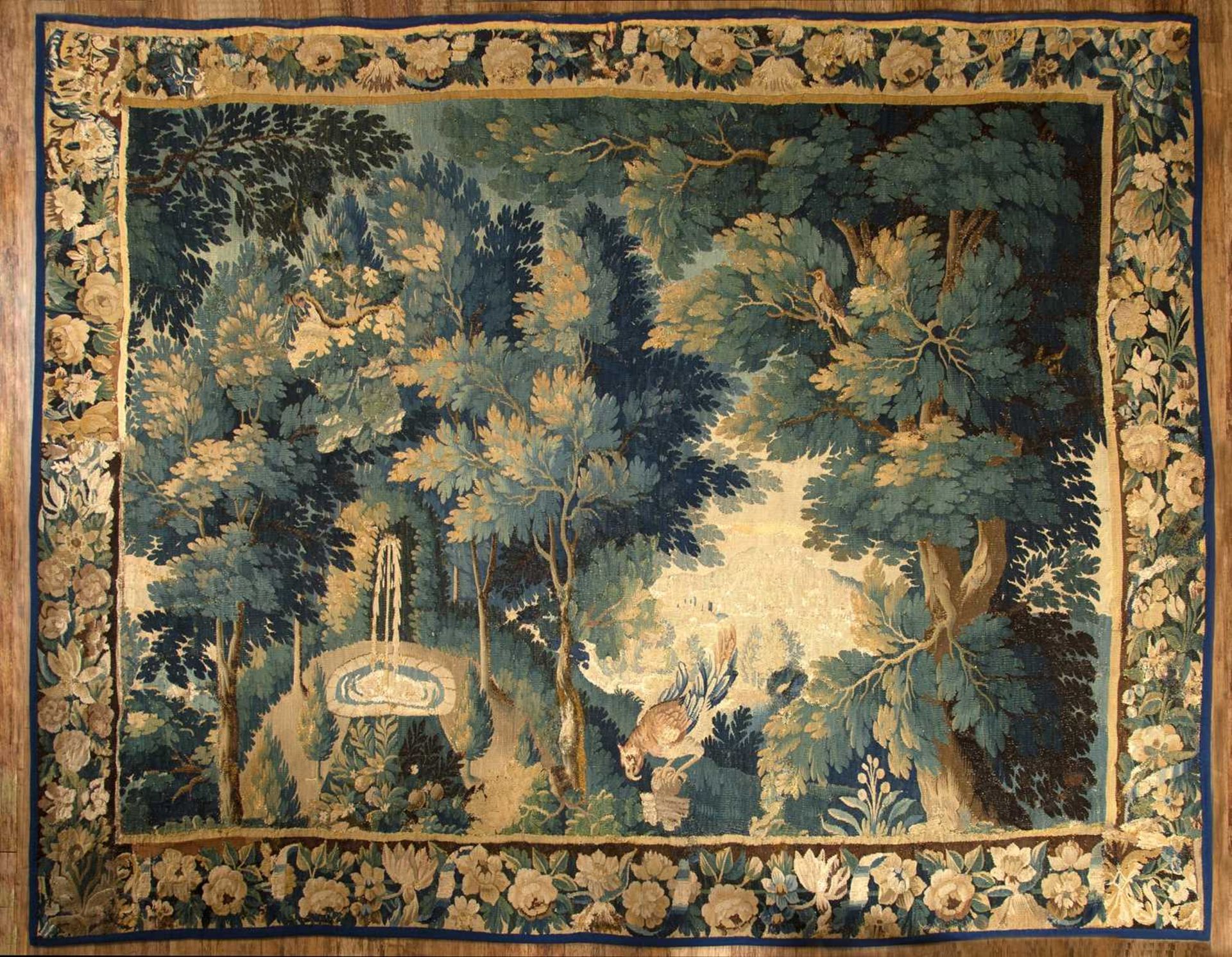 Aubusson tapestry late 17th Century, handwoven in wool and silk with a pastoral landscape, '