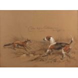 Basil Nightingale (1864-1940) 'Calm before the storm' study of a fox and hound, graphite and gouache