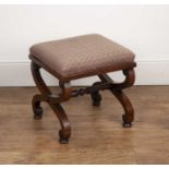 Mahogany 'X' frame stool 19th Century, with tapestry cover, 36cm x 40cm x 41cm highSome wear, marks,