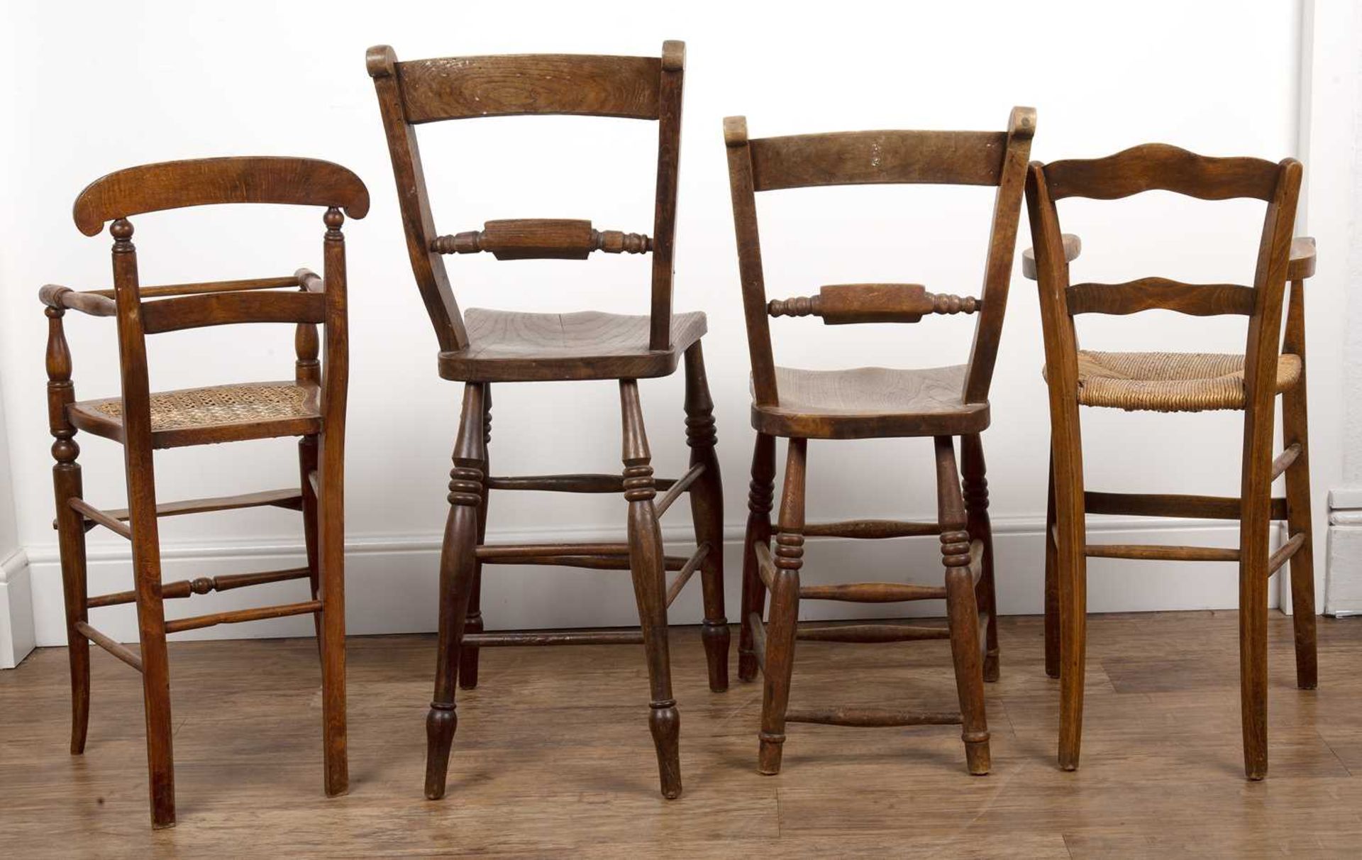 Two 'Oxford' elm and ash highchairs 19th Century, 99cm and 88cm high and two other childs' - Bild 2 aus 2