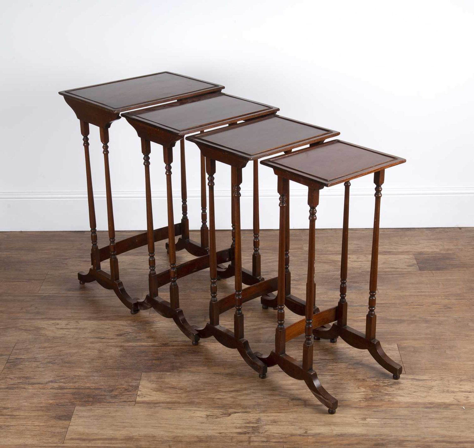 Quartetto of mahogany occasional tables late 19th Century, each with turned supports and bowed